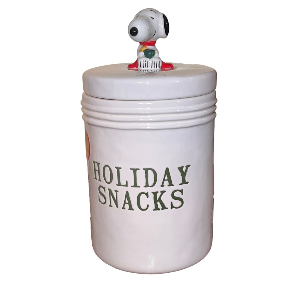 Rae Dunn Peanuts Holiday Snacks Storage Canister with Snoopy Topper - Picture 4 of 6
